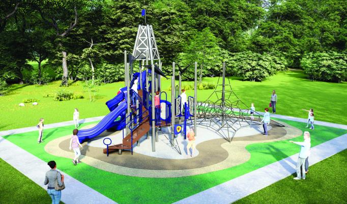 ON OF the projects approved by the Commissioners included a playground and surfacing at Dan Moran Park. Pictured are the renderings of what the playground will look like. The playground was designed with an oil theme in mind.