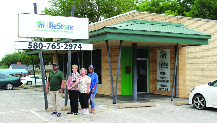 THE PONCA City Area Habitat for Humanity ReStore moved to its new location at 1401 N. 7th Street (pictured). The ReStore serves as an important part of Habitat for Humanity’s service efforts. Pictured from left to right are Winston Henry, Frances Coonrod, Laura Marshall, and Dolley Rolland. (Photo by Calley Lamar)